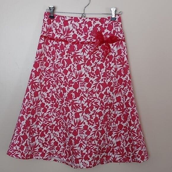 Autograph Dresses & Skirts - Autography NY‎ Sz 2 Hot Pink Floral A Line Full Skirt Midi Retro Flowers White